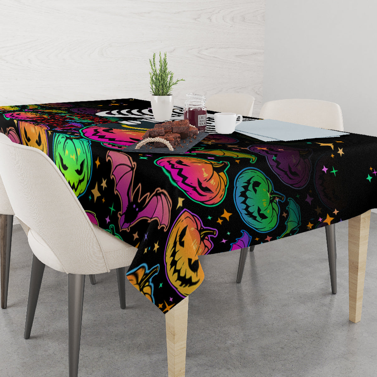 Halloween Skeleton Tablecloth Trick or Treat Witch Pumpkin Colorful - Wonder Print Shop