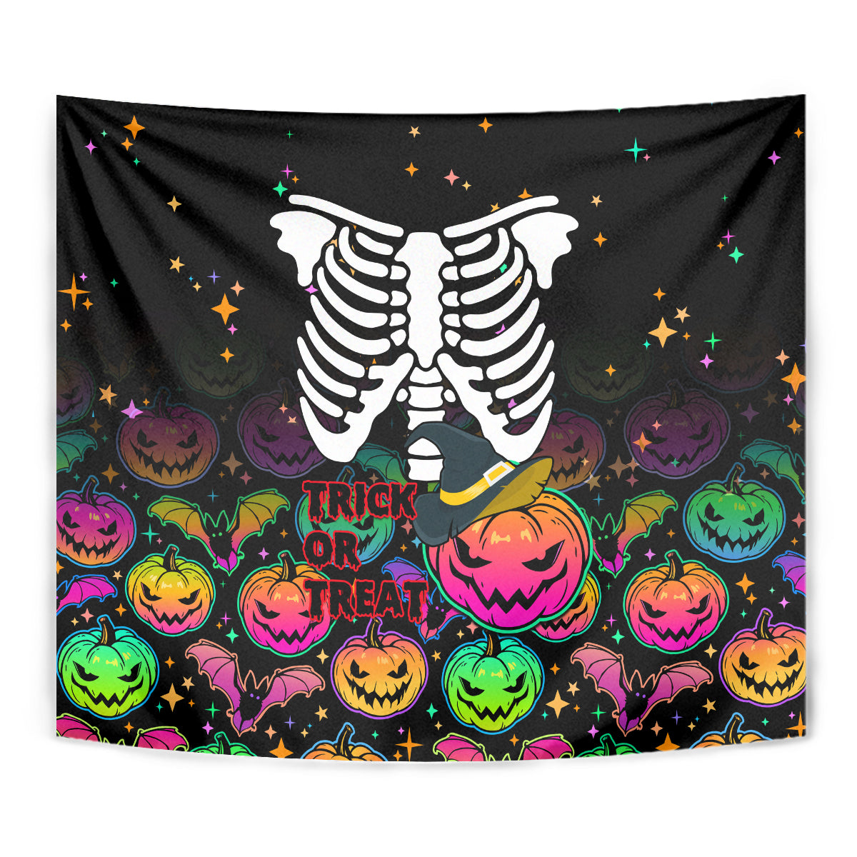 Halloween Skeleton Tapestry Trick or Treat Witch Pumpkin Colorful - Wonder Print Shop