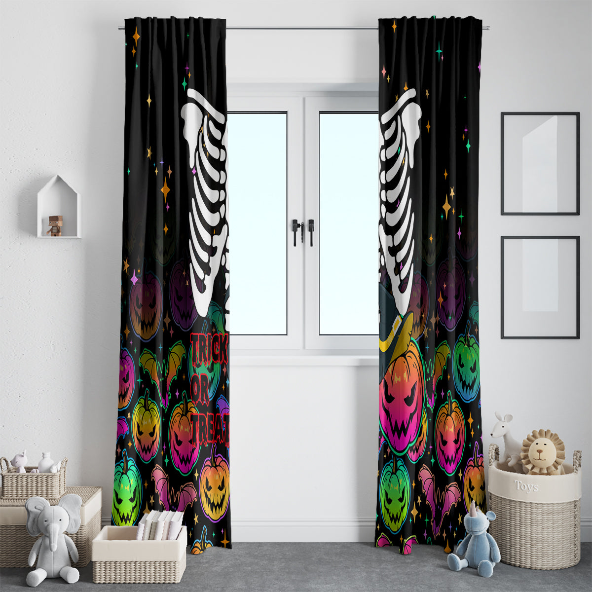 Halloween Skeleton Window Curtain Trick or Treat Witch Pumpkin Colorful - Wonder Print Shop