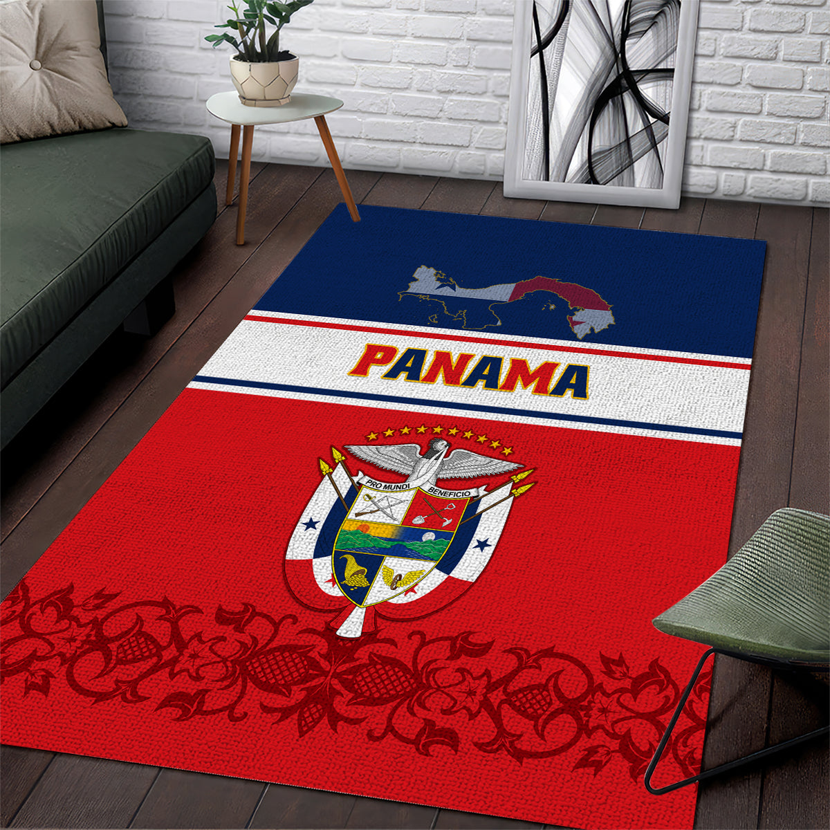 Panama Independence Day Area Rug Coat Of Arms Pollera Pattern - Wonder Print Shop