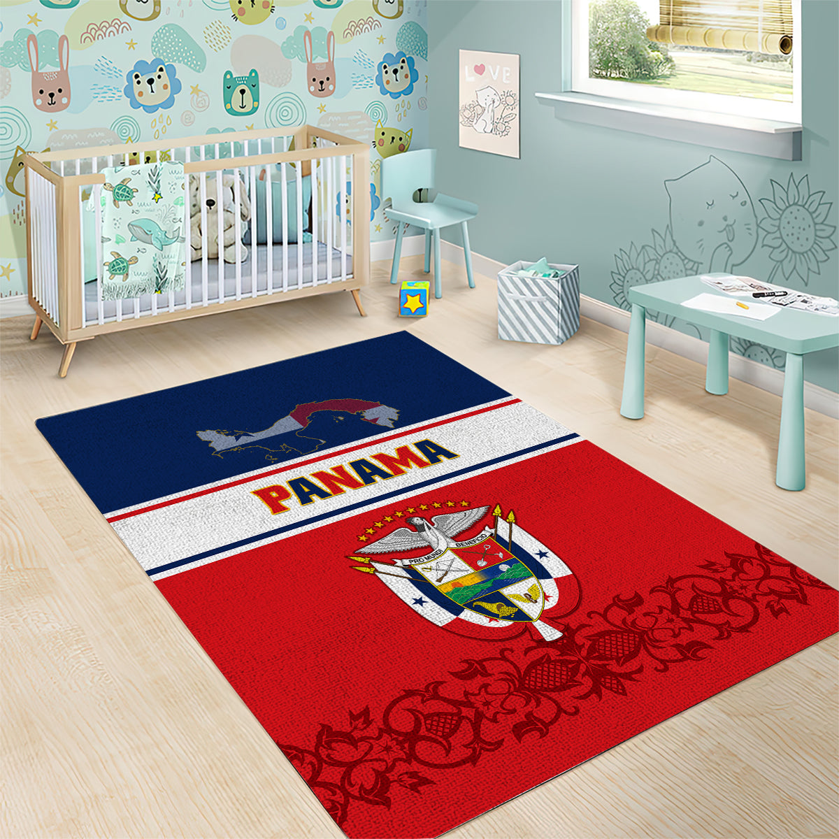 Panama Independence Day Area Rug Coat Of Arms Pollera Pattern - Wonder Print Shop