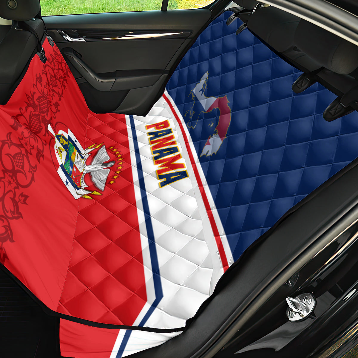 Panama Independence Day Back Car Seat Cover Coat Of Arms Pollera Pattern - Wonder Print Shop