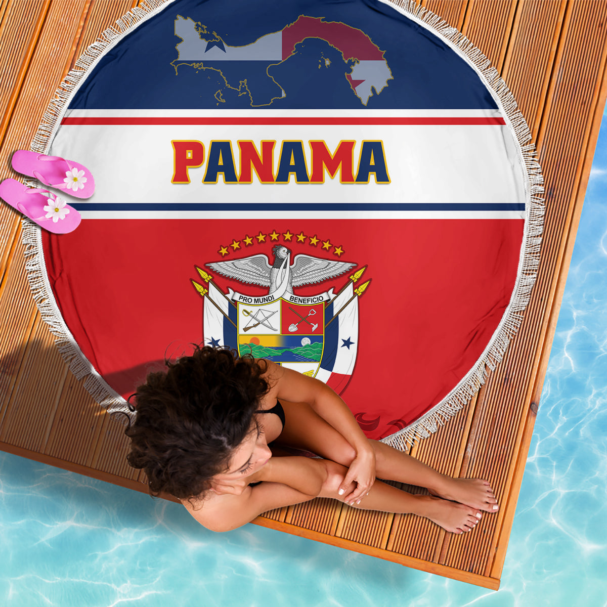 Panama Independence Day Beach Blanket Coat Of Arms Pollera Pattern - Wonder Print Shop