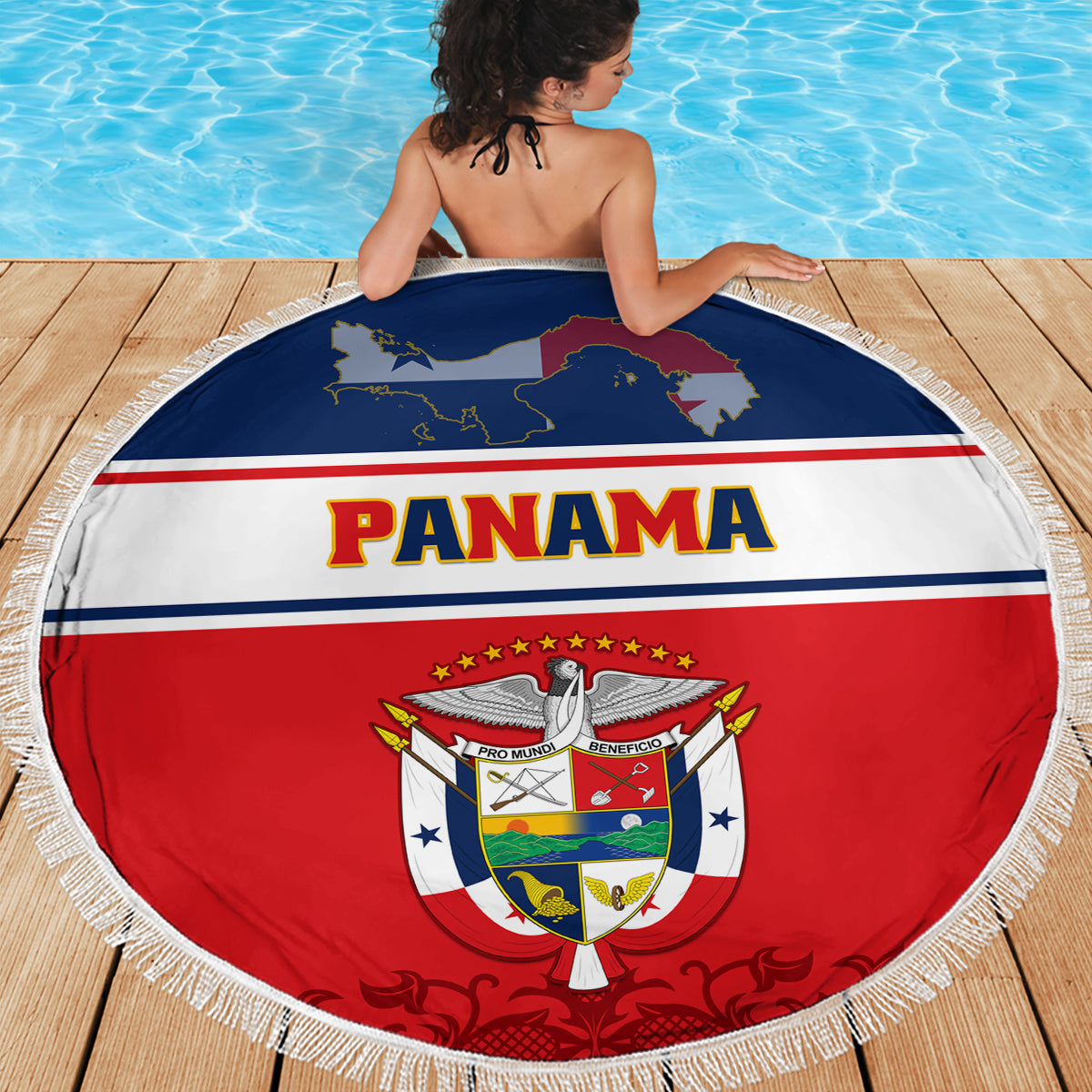 Panama Independence Day Beach Blanket Coat Of Arms Pollera Pattern - Wonder Print Shop