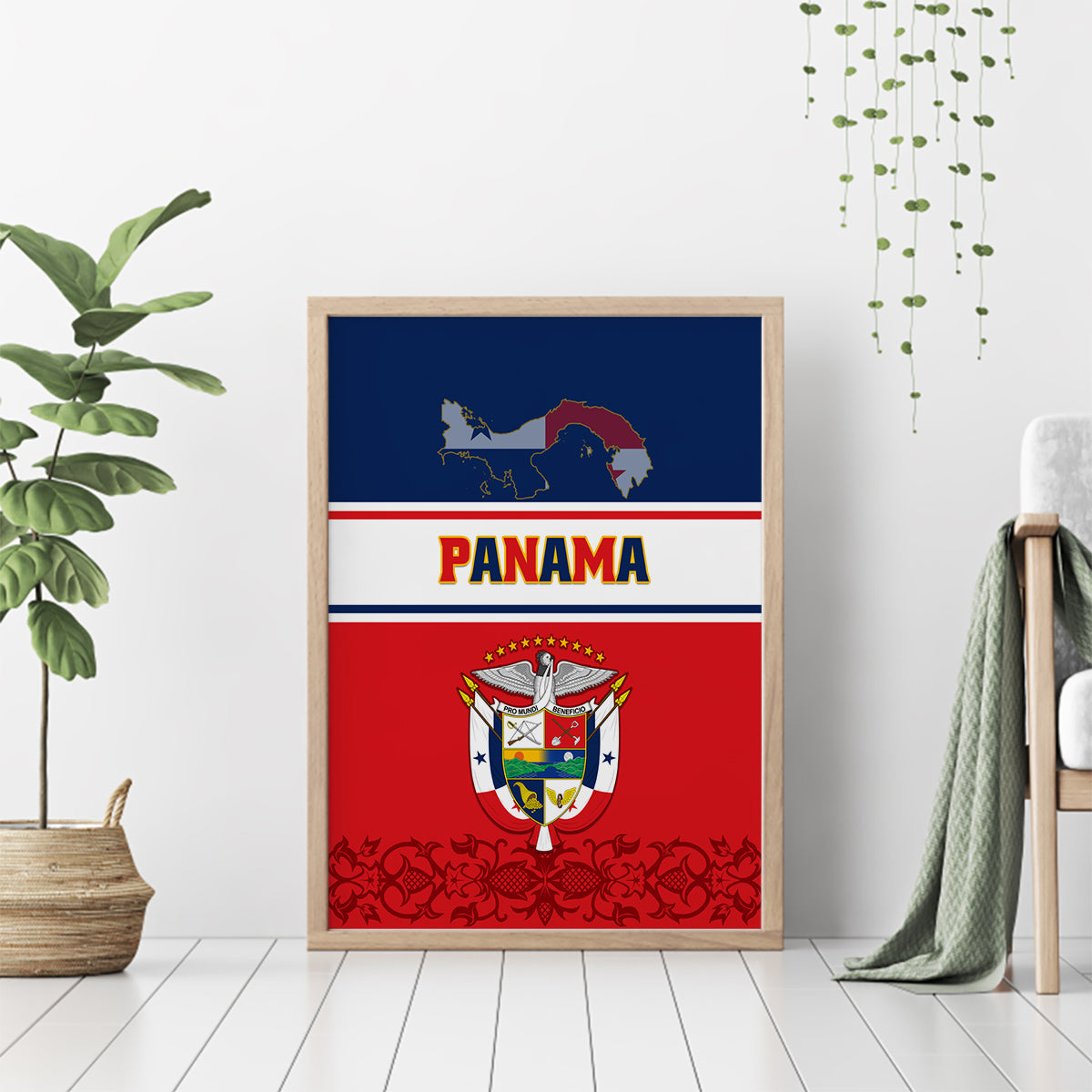 Panama Independence Day Canvas Wall Art Coat Of Arms Pollera Pattern - Wonder Print Shop
