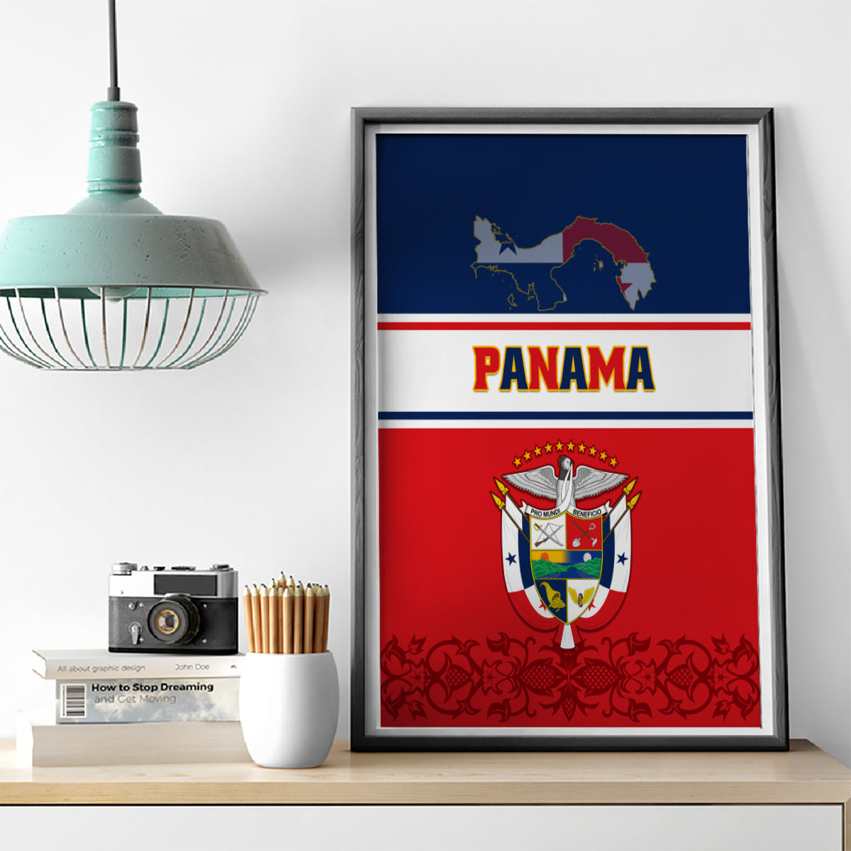 Panama Independence Day Canvas Wall Art Coat Of Arms Pollera Pattern - Wonder Print Shop