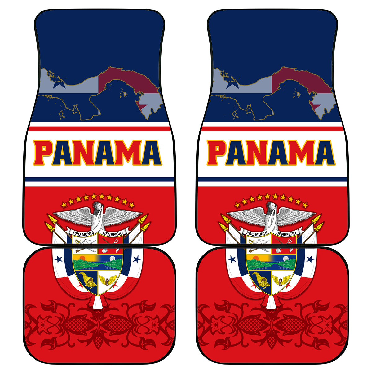 Panama Independence Day Car Mats Coat Of Arms Pollera Pattern - Wonder Print Shop