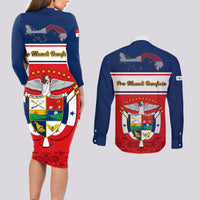 Panama Independence Day Couples Matching Long Sleeve Bodycon Dress and Long Sleeve Button Shirts Coat Of Arms Pollera Pattern - Wonder Print Shop