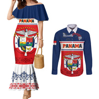 panama-independence-day-couples-matching-mermaid-dress-and-long-sleeve-button-shirts-coat-of-arms-pollera-pattern