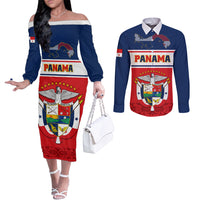 panama-independence-day-couples-matching-off-the-shoulder-long-sleeve-dress-and-long-sleeve-button-shirts-coat-of-arms-pollera-pattern