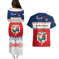 Panama Independence Day Couples Matching Puletasi Dress and Hawaiian Shirt Coat Of Arms Pollera Pattern - Wonder Print Shop