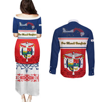 Panama Independence Day Couples Matching Puletasi Dress and Long Sleeve Button Shirts Coat Of Arms Pollera Pattern - Wonder Print Shop