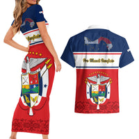 Panama Independence Day Couples Matching Short Sleeve Bodycon Dress and Hawaiian Shirt Coat Of Arms Pollera Pattern - Wonder Print Shop