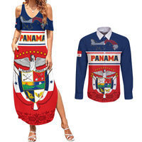 Panama Independence Day Couples Matching Summer Maxi Dress and Long Sleeve Button Shirts Coat Of Arms Pollera Pattern - Wonder Print Shop