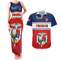Panama Independence Day Couples Matching Tank Maxi Dress and Hawaiian Shirt Coat Of Arms Pollera Pattern - Wonder Print Shop
