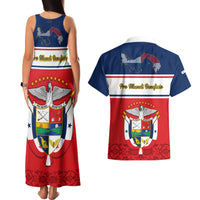Panama Independence Day Couples Matching Tank Maxi Dress and Hawaiian Shirt Coat Of Arms Pollera Pattern - Wonder Print Shop