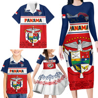Panama Independence Day Family Matching Long Sleeve Bodycon Dress and Hawaiian Shirt Coat Of Arms Pollera Pattern - Wonder Print Shop