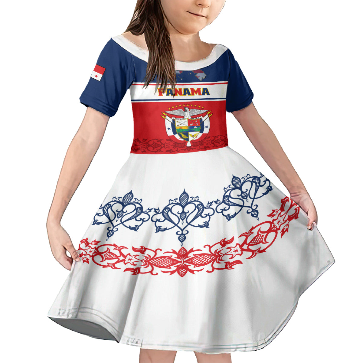 Panama Independence Day Family Matching Mermaid Dress and Hawaiian Shirt Coat Of Arms Pollera Pattern - Wonder Print Shop
