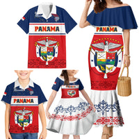 Panama Independence Day Family Matching Mermaid Dress and Hawaiian Shirt Coat Of Arms Pollera Pattern - Wonder Print Shop