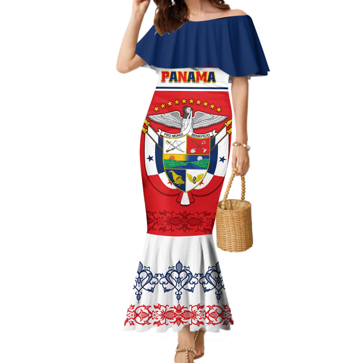 Panama Independence Day Family Matching Mermaid Dress and Hawaiian Shirt Coat Of Arms Pollera Pattern - Wonder Print Shop