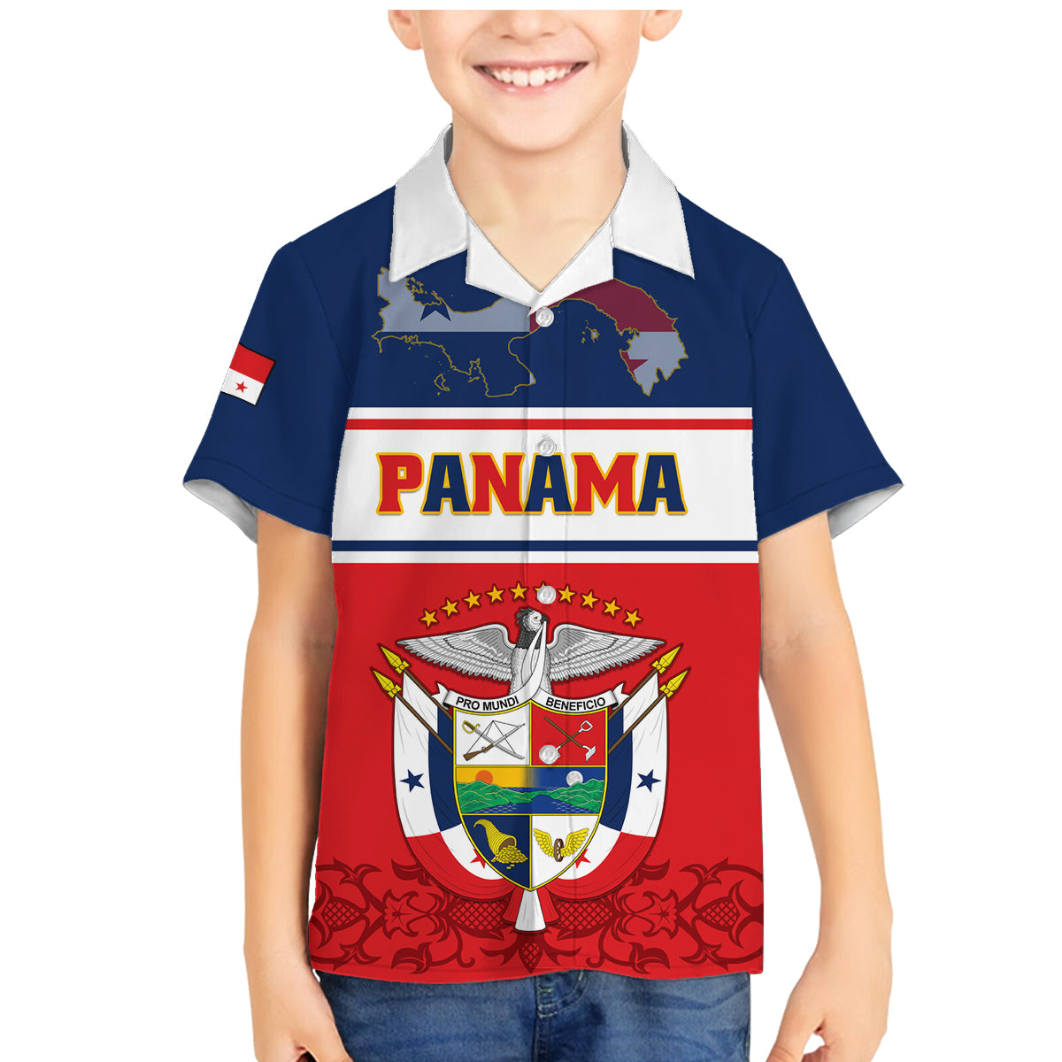 Panama Independence Day Family Matching Mermaid Dress and Hawaiian Shirt Coat Of Arms Pollera Pattern - Wonder Print Shop