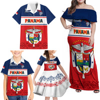 Panama Independence Day Family Matching Off Shoulder Maxi Dress and Hawaiian Shirt Coat Of Arms Pollera Pattern - Wonder Print Shop