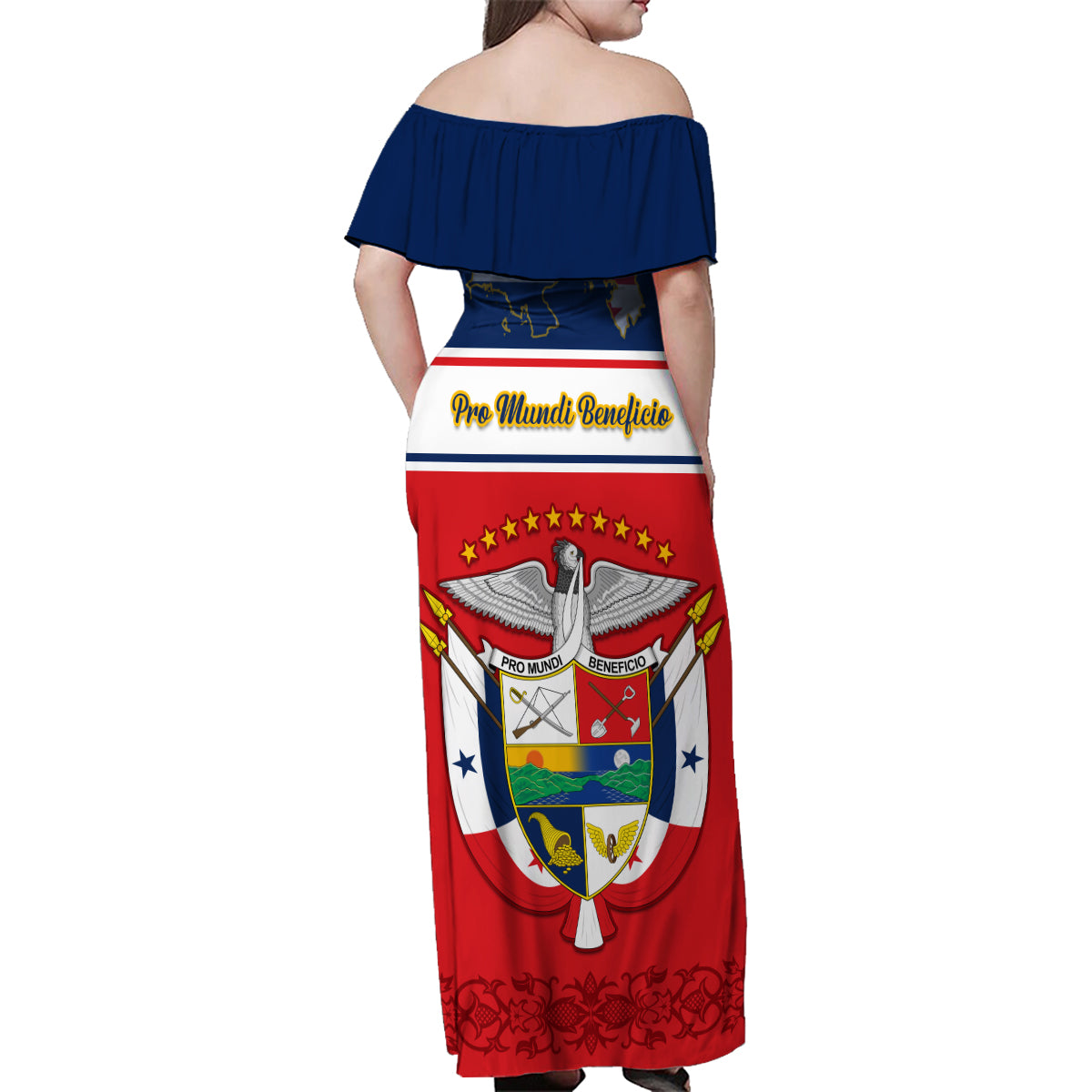 Panama Independence Day Family Matching Off Shoulder Maxi Dress and Hawaiian Shirt Coat Of Arms Pollera Pattern - Wonder Print Shop