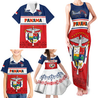 Panama Independence Day Family Matching Tank Maxi Dress and Hawaiian Shirt Coat Of Arms Pollera Pattern - Wonder Print Shop