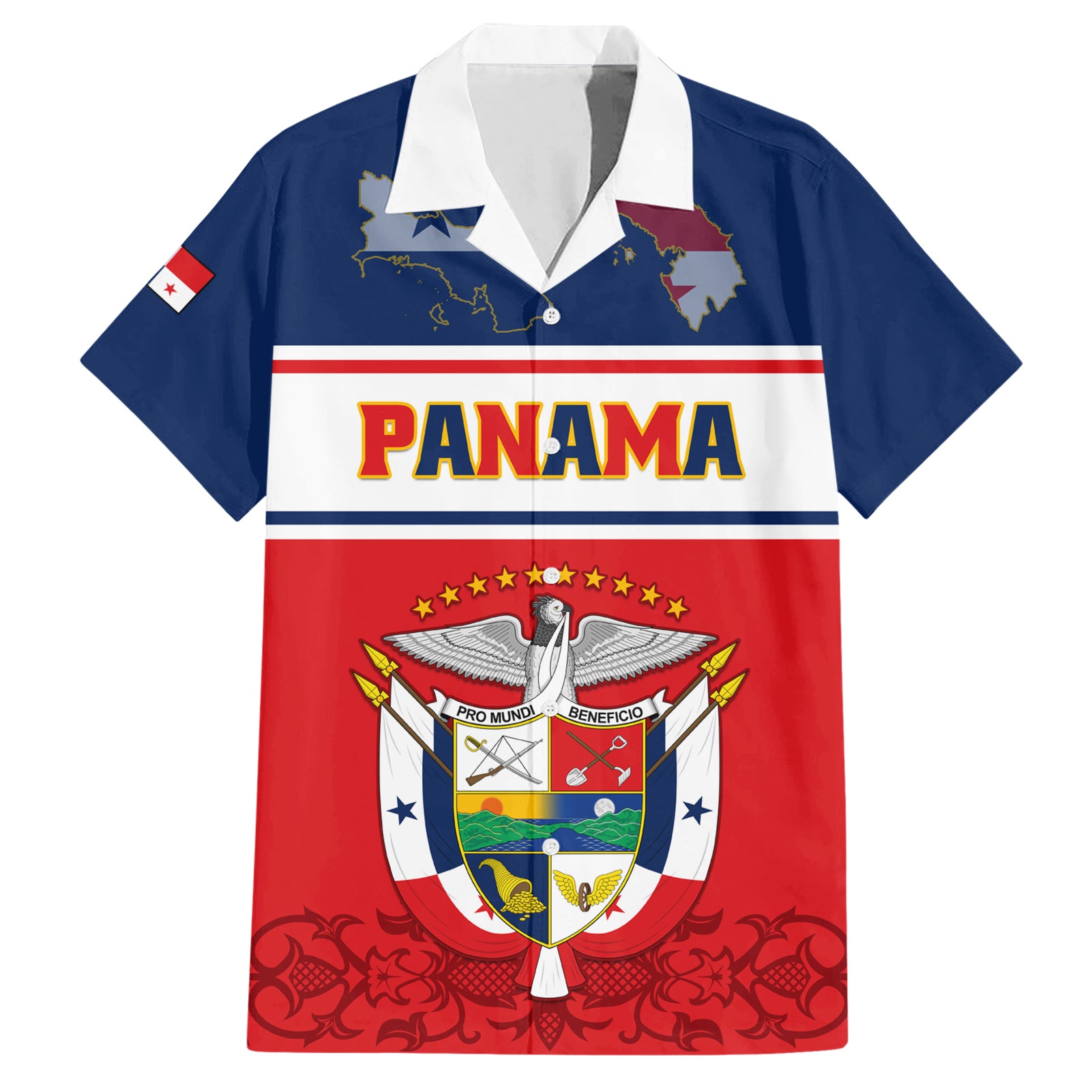 Panama Independence Day Hawaiian Shirt Coat Of Arms Pollera Pattern - Wonder Print Shop