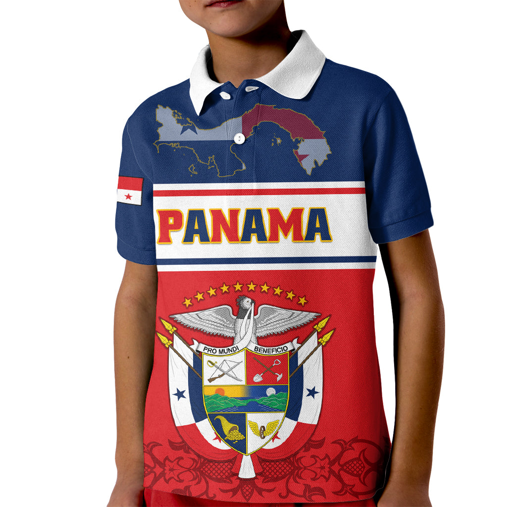Panama Independence Day Kid Polo Shirt Coat Of Arms Pollera Pattern - Wonder Print Shop