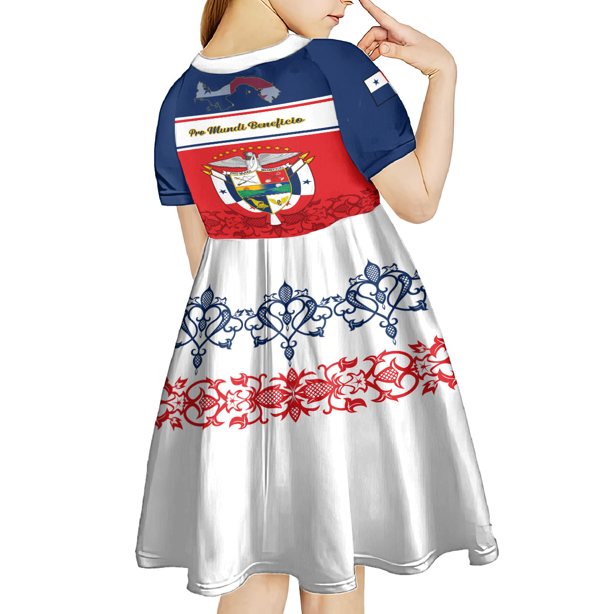 Panama Independence Day Kid Short Sleeve Dress Coat Of Arms Pollera Pattern - Wonder Print Shop