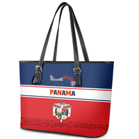 Panama Independence Day Leather Tote Bag Coat Of Arms Pollera Pattern - Wonder Print Shop