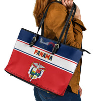 Panama Independence Day Leather Tote Bag Coat Of Arms Pollera Pattern - Wonder Print Shop