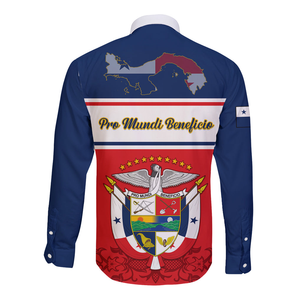 Panama Independence Day Long Sleeve Button Shirt Coat Of Arms Pollera Pattern - Wonder Print Shop