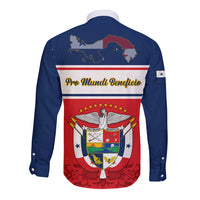 Panama Independence Day Long Sleeve Button Shirt Coat Of Arms Pollera Pattern - Wonder Print Shop
