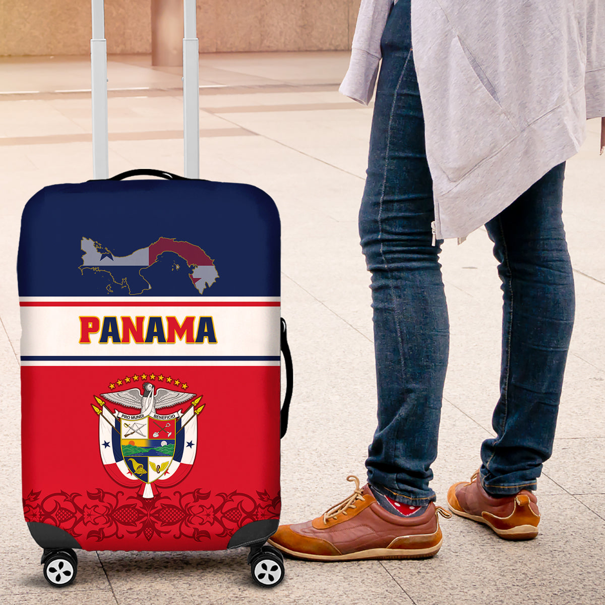 Panama Independence Day Luggage Cover Coat Of Arms Pollera Pattern - Wonder Print Shop