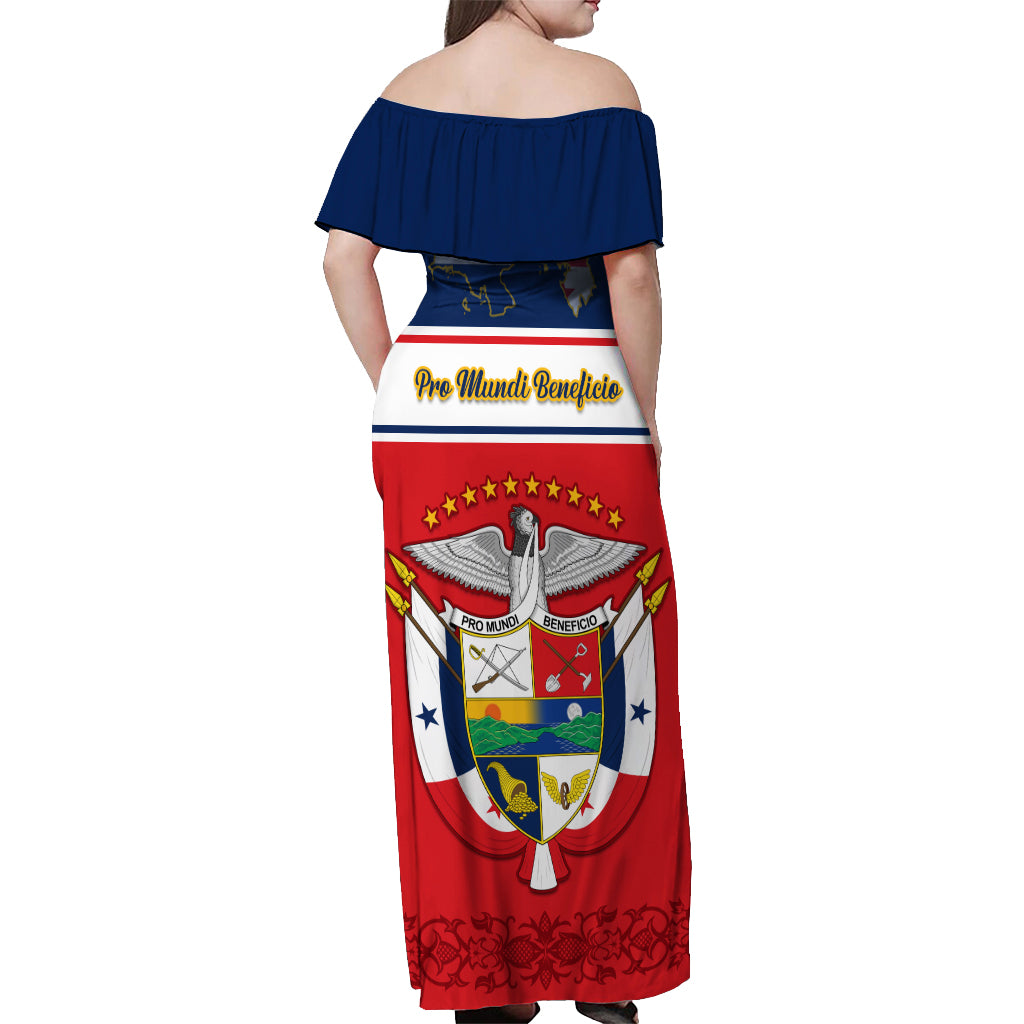 Panama Independence Day Off Shoulder Maxi Dress Coat Of Arms Pollera Pattern - Wonder Print Shop
