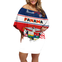 Panama Independence Day Off Shoulder Short Dress Coat Of Arms Pollera Pattern - Wonder Print Shop