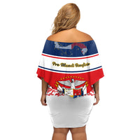 Panama Independence Day Off Shoulder Short Dress Coat Of Arms Pollera Pattern - Wonder Print Shop