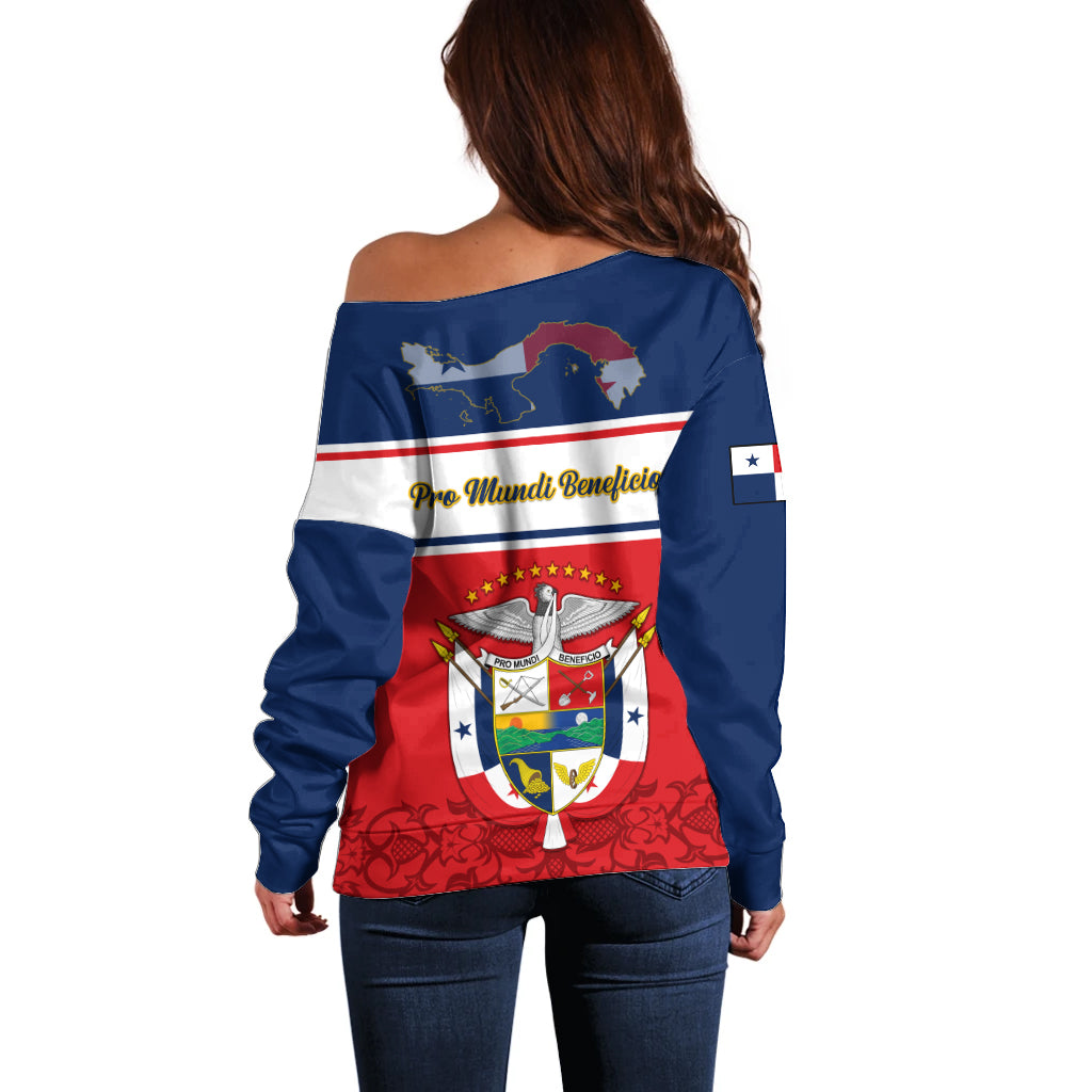 Panama Independence Day Off Shoulder Sweater Coat Of Arms Pollera Pattern - Wonder Print Shop