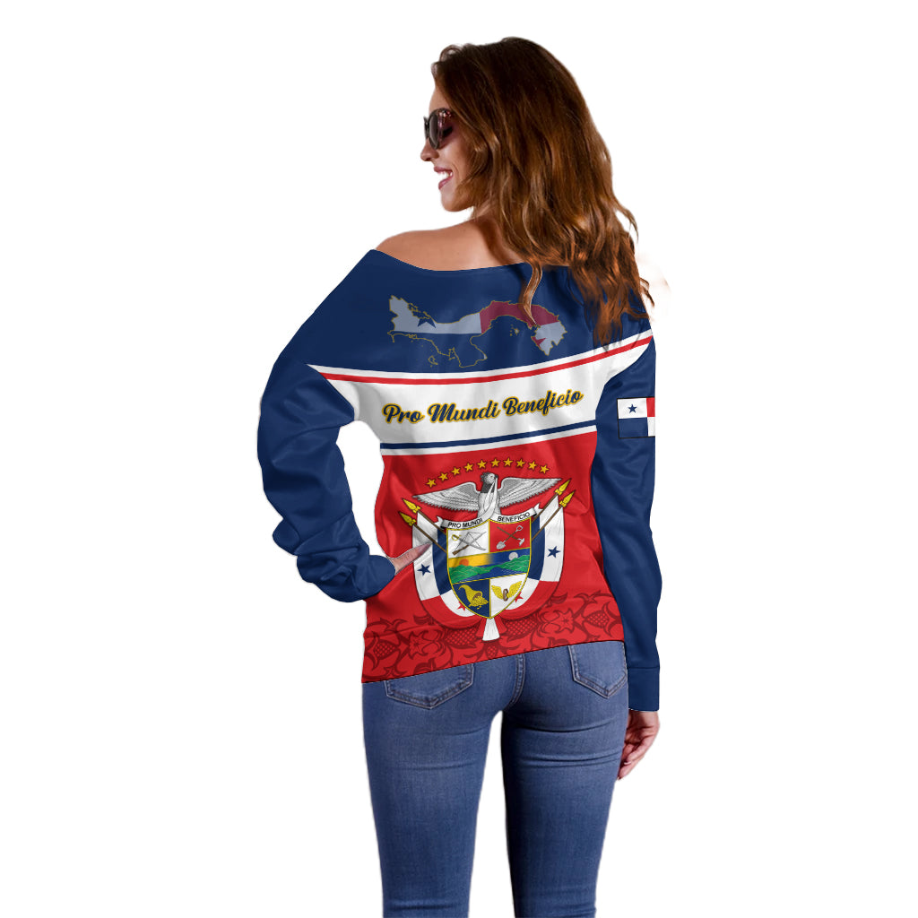 Panama Independence Day Off Shoulder Sweater Coat Of Arms Pollera Pattern - Wonder Print Shop