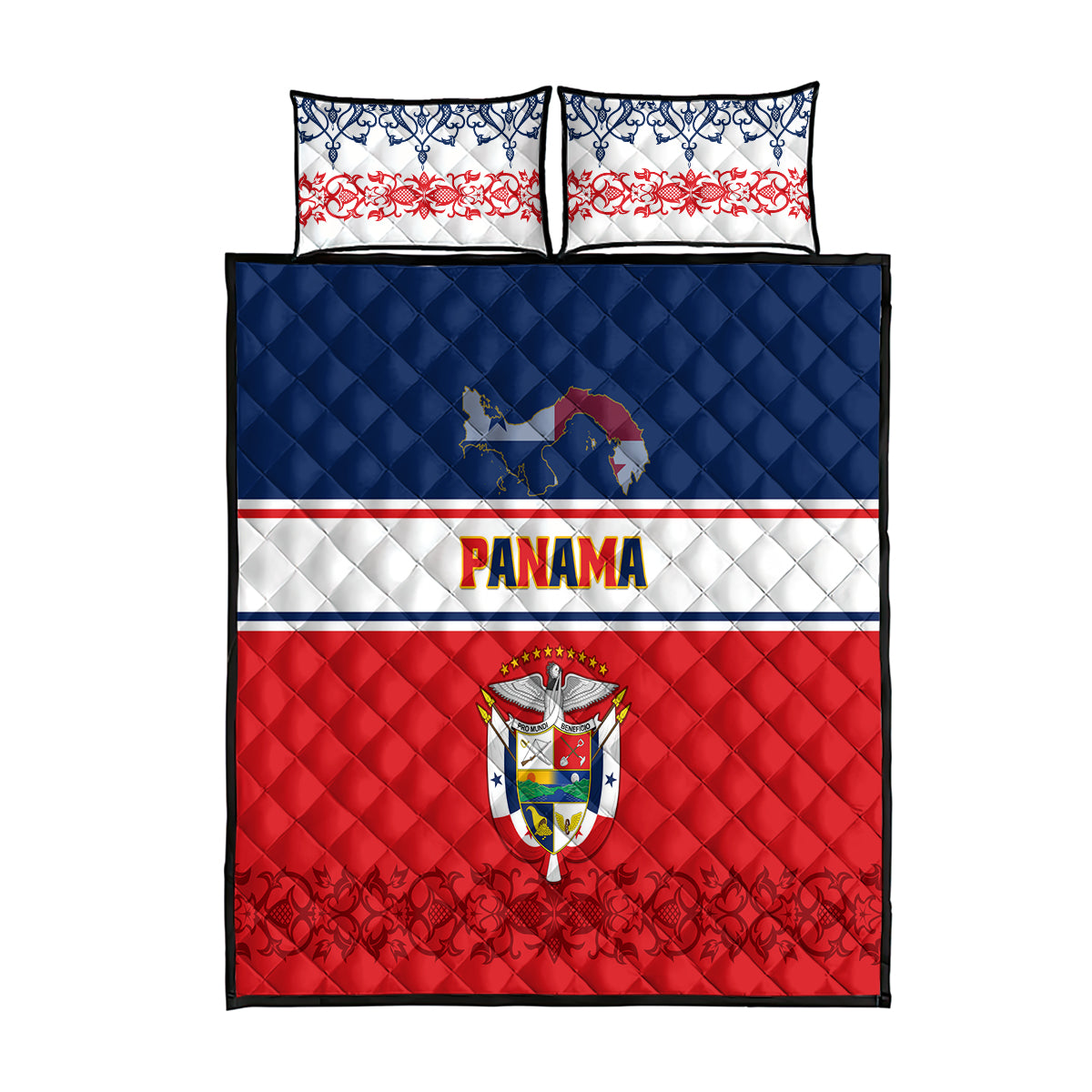 Panama Independence Day Quilt Bed Set Coat Of Arms Pollera Pattern - Wonder Print Shop