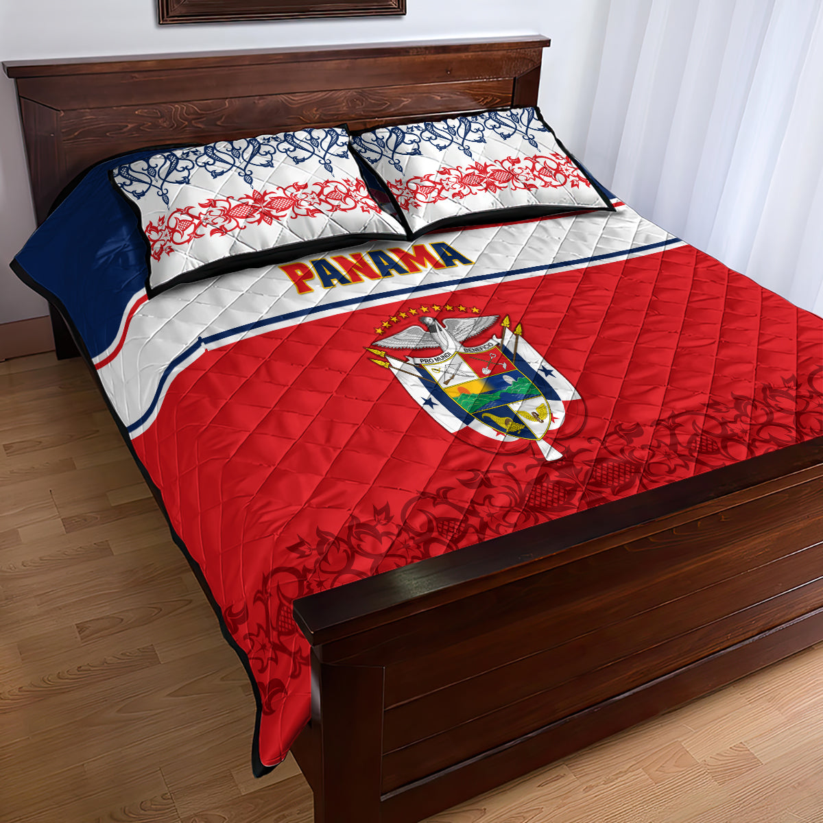 Panama Independence Day Quilt Bed Set Coat Of Arms Pollera Pattern - Wonder Print Shop