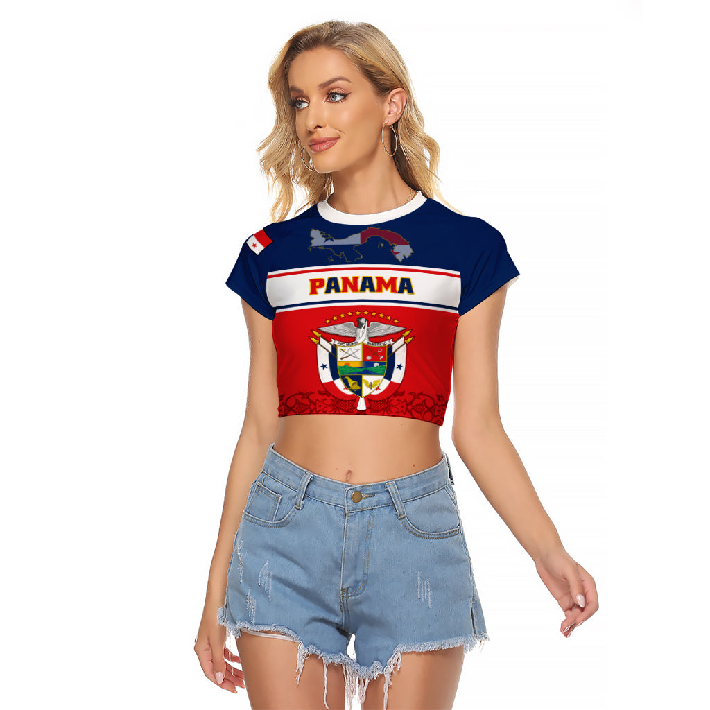 Panama Independence Day Raglan Cropped T Shirt Coat Of Arms Pollera Pattern - Wonder Print Shop