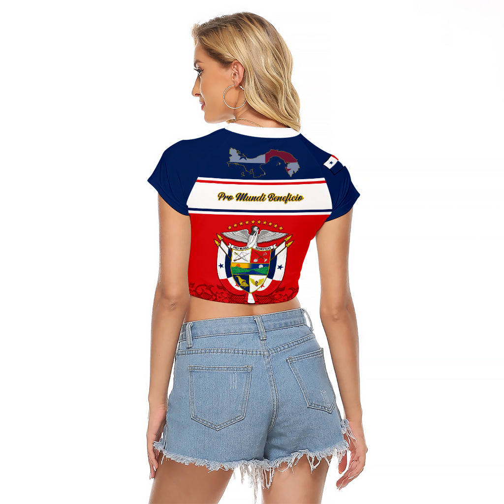 Panama Independence Day Raglan Cropped T Shirt Coat Of Arms Pollera Pattern - Wonder Print Shop