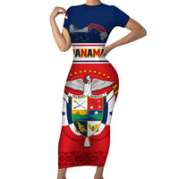 Panama Independence Day Short Sleeve Bodycon Dress Coat Of Arms Pollera Pattern - Wonder Print Shop
