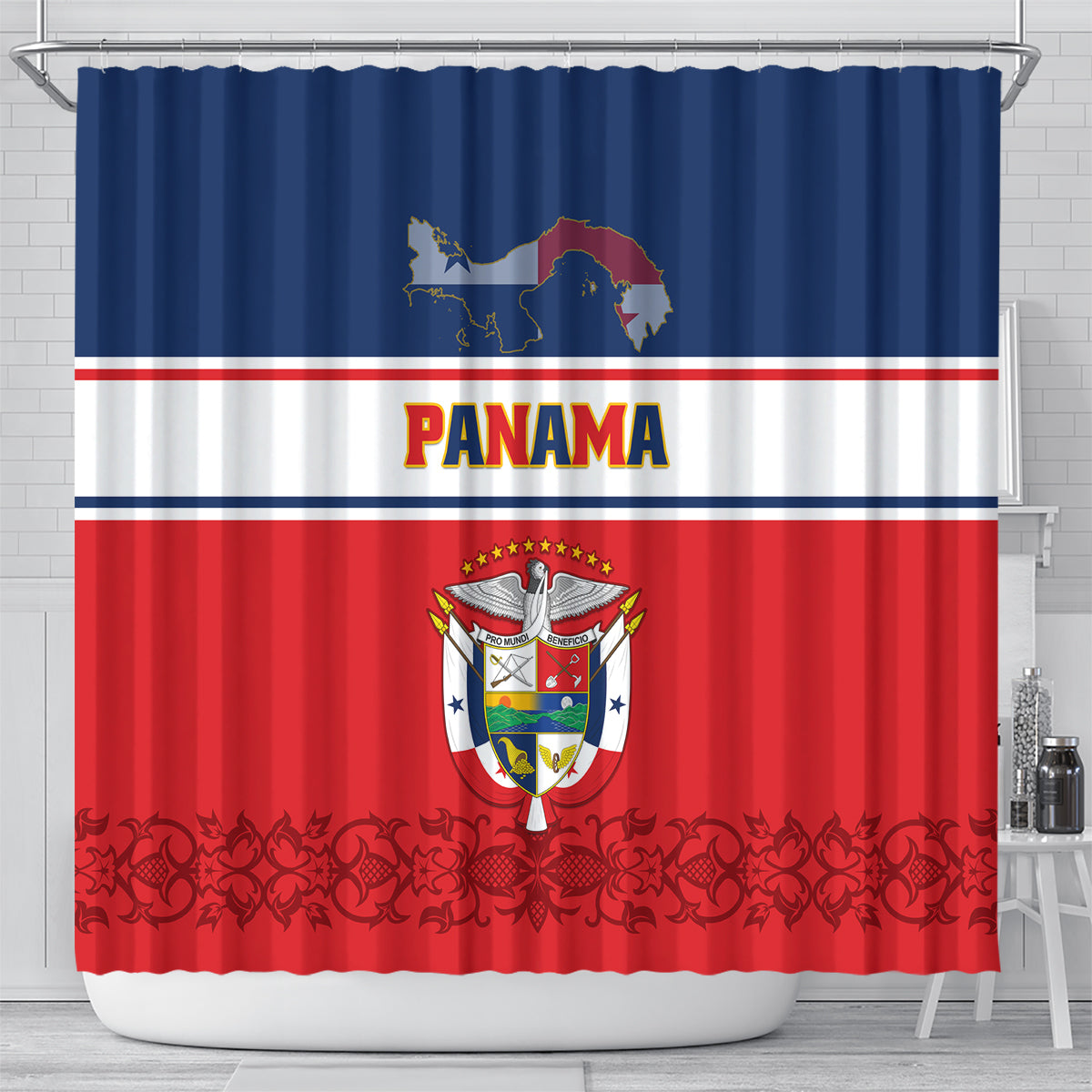 panama-independence-day-shower-curtain-coat-of-arms-pollera-pattern