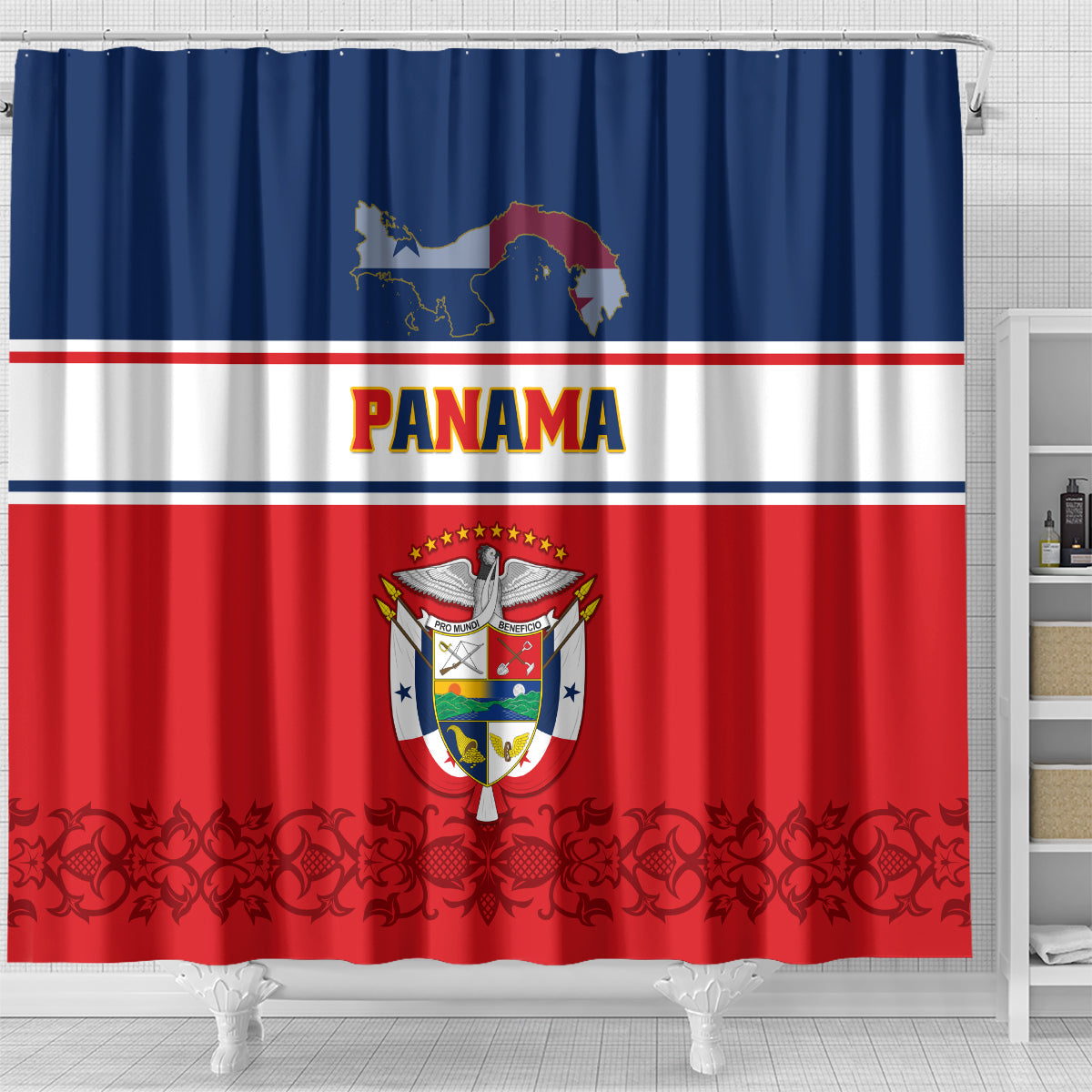panama-independence-day-shower-curtain-coat-of-arms-pollera-pattern