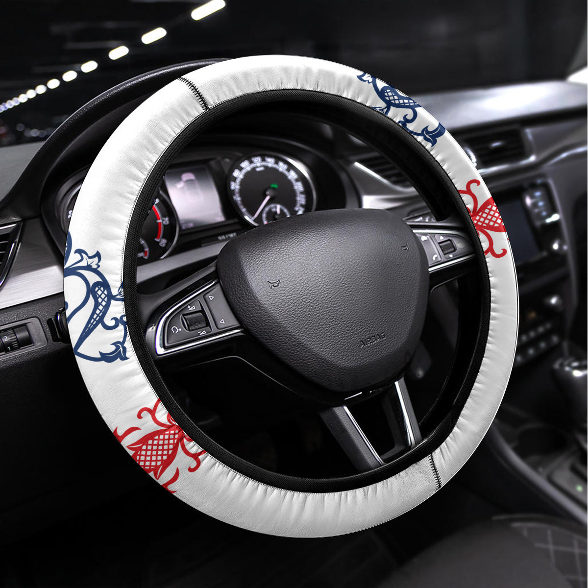 Panama Independence Day Steering Wheel Cover Coat Of Arms Pollera Pattern - Wonder Print Shop