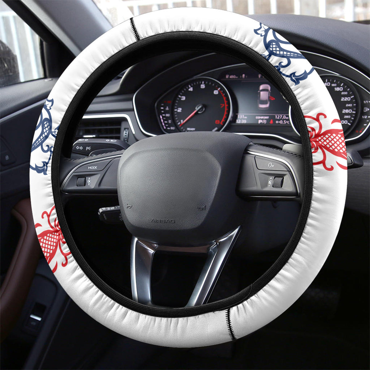 Panama Independence Day Steering Wheel Cover Coat Of Arms Pollera Pattern - Wonder Print Shop